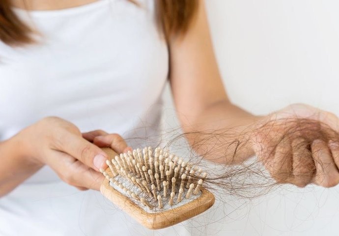 Hairbrush full of shed hair from thinning and hair loss