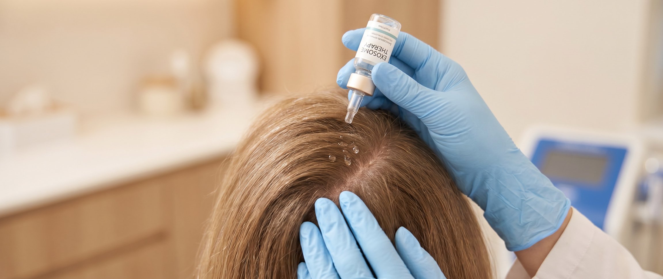 Close-up of healthy hair after exosome therapy