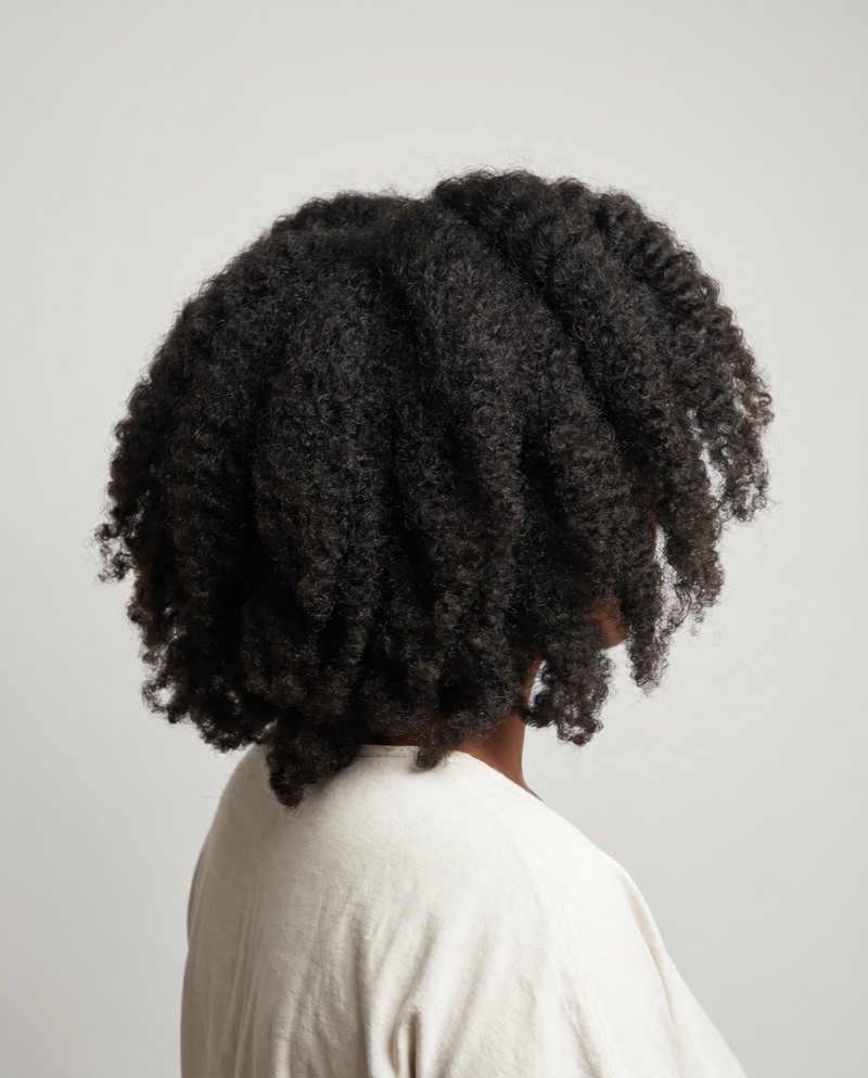 Back of a Black woman's head with thick, healthy natural curls
