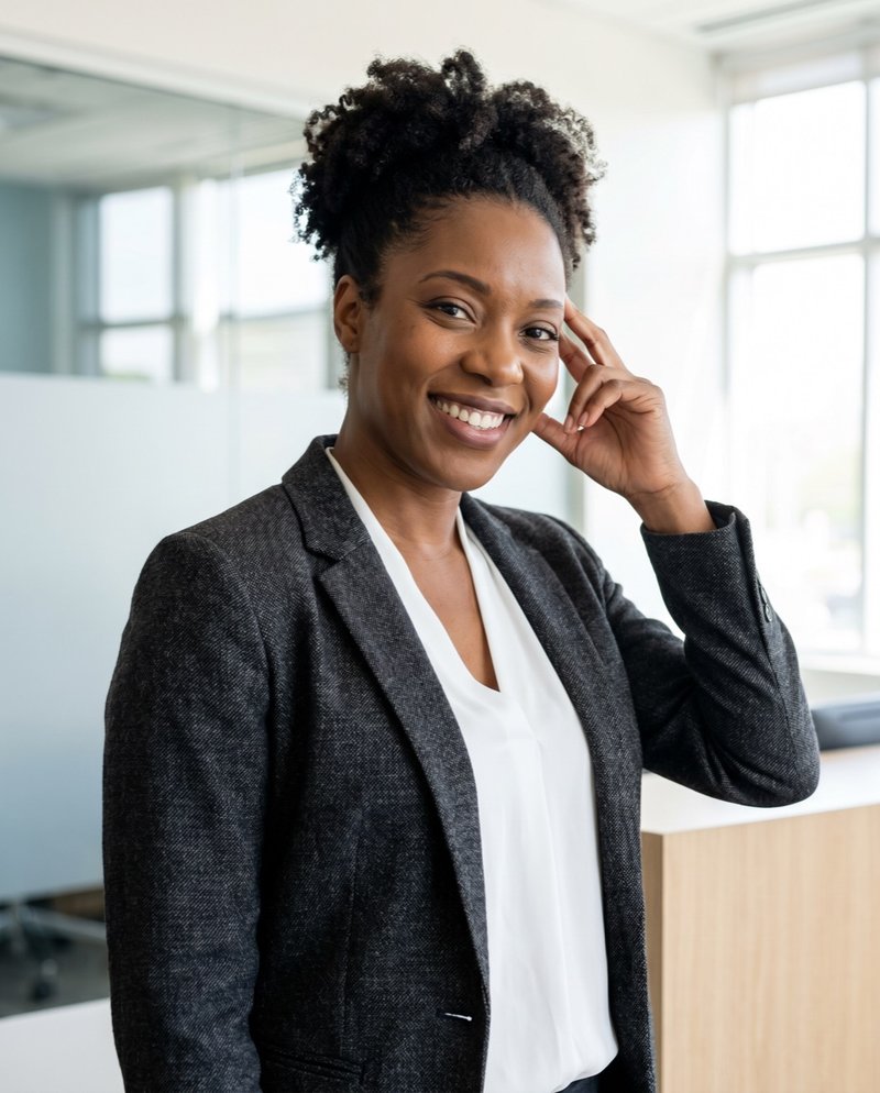 Confident Black woman with a full, restored hairline