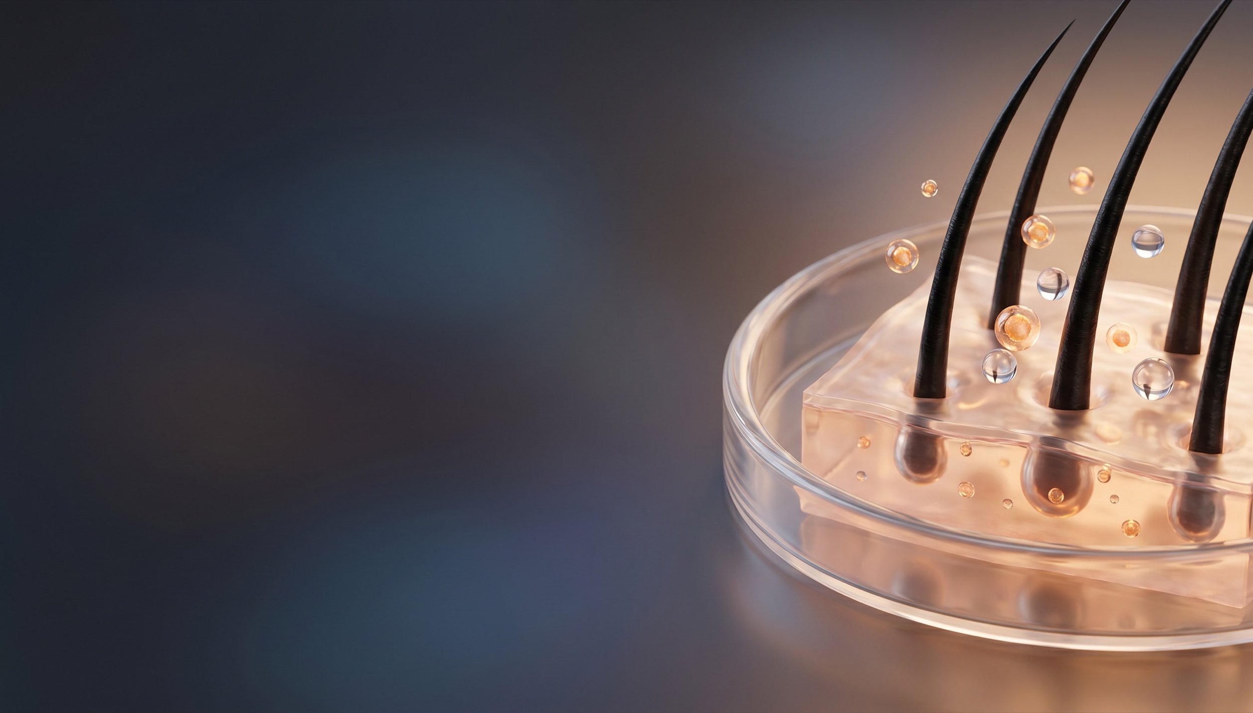 Healthy hair follicles surrounded by exosome micro-spheres