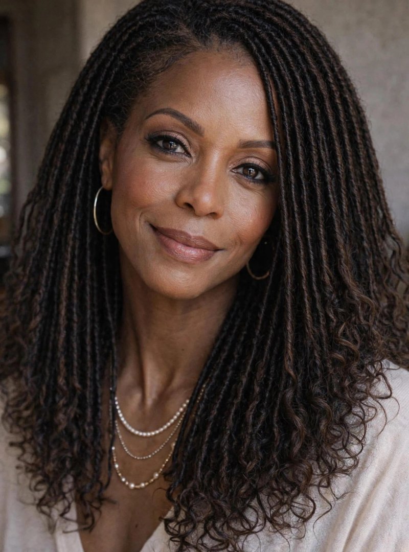 Woman with healthy, full natural hair after addressing the root cause of her hair loss